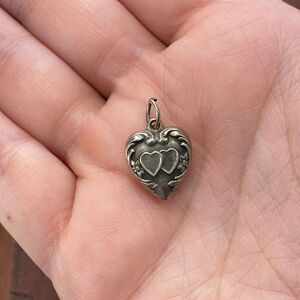 Vintage 925 Sterling Silver "Dad" Two Hearts Flower Swirls Puffy Heart Charm